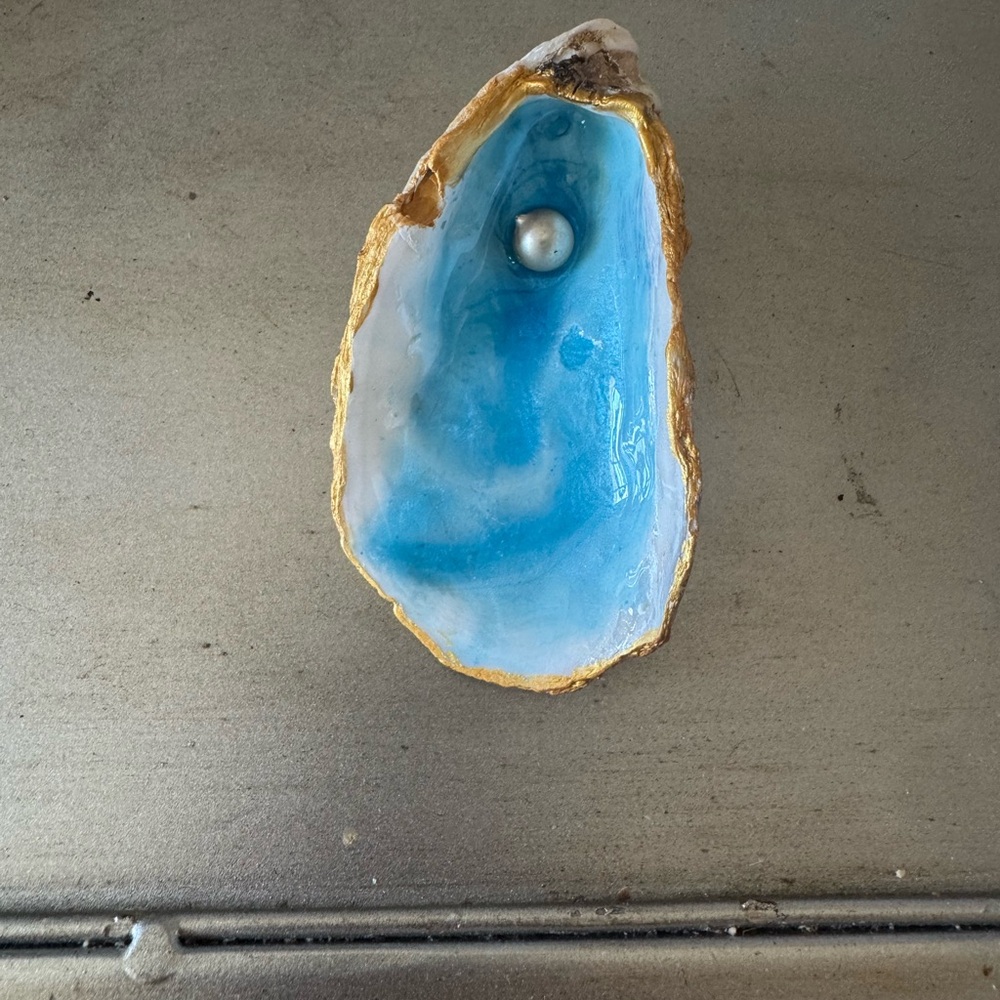 Blue and Gold Oyster Shell Jewelry Dish